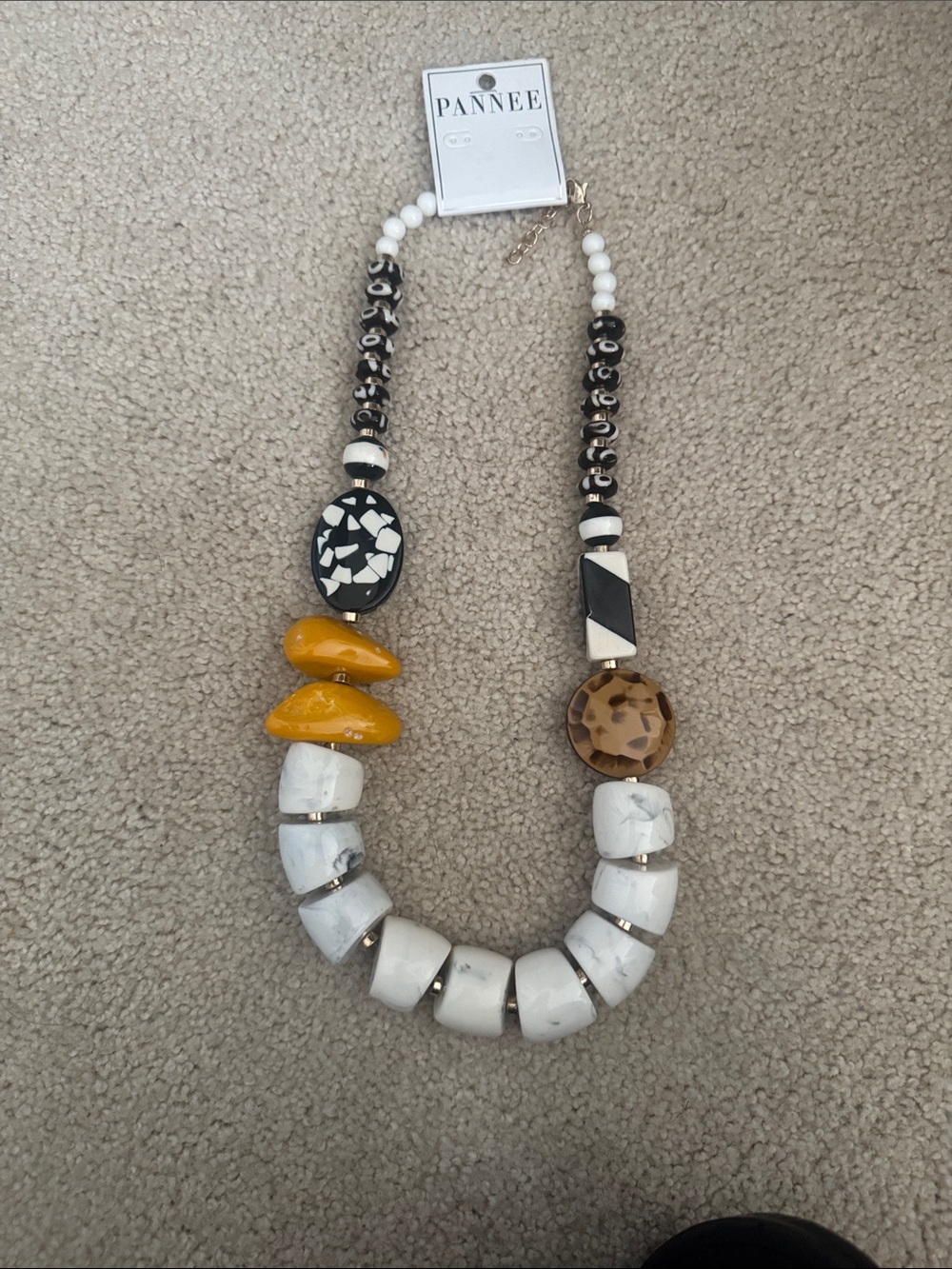 Pannee Statement Beaded Necklace in White, Black & Mustard